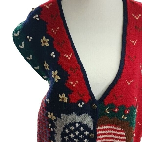 Skyr Womens Size M Patriotic Knit Sweater Vest USA Flag Heart Floral Vintage Y2K - Picture 3 of 7